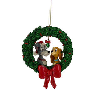 Vintage Disney Lady & the Tramp Bobbleheads Mistletoe Christmas Wreath Ornament
